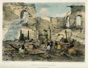 Inngang til våpenhuset, Tower of London Fire, 1841 av English School