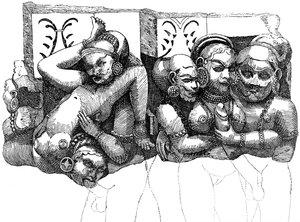 Erotisches Relief aus den Elephanta-Höhlen, Indien