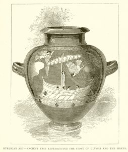 Etruskisk kunst - eldgammel vase som representerer historien om Ulysses og sirenene (gravering) av English School