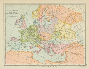 Europa ved Karl den stores død (fargelitografi) av English School