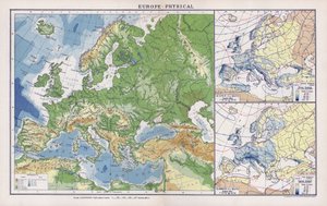Europa, fysisk (fargelitografi) av English School