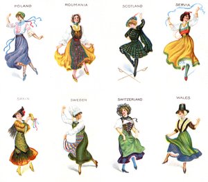 Europeiske dansere, sigarettkort, 1915 (se også 473602) av English School