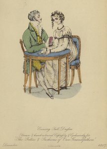 Kveldskjole for damer og herrer (farget gravering) av English School