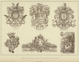 Eksempler på heraldiske design fra XVII og XVIII århundrer (litho) av English School
