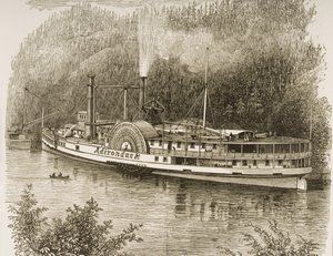 Ekskursjonsdampbåt på Hudson River, ca. 1870, fra 'American Pictures' utgitt av Religious Tract Society, 1876 av English School