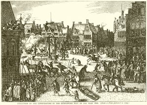Henrettelse av konspiratørene i Kruttplottet i år 1606 av English School