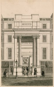 Exeter Hall, Strand, London; fra Gentlemans Magazine; bevis av English School