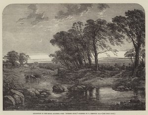 Utstilling av Royal Academy, "Evening Hour" (gravering) av English School