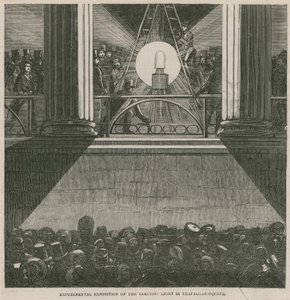 Eksperimentell utstilling av det elektriske lyset på Trafalgar Square, London av English School