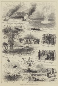 Eksperimenter med Cotton Gunpowder nær Faversham (gravering) av English School