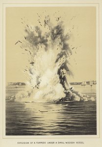 Eksplosjon av en torpedo under et lite trefartøy av English School