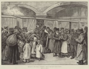 Utvisning av jøder fra St Petersburg, scene ved Baltic Railway Station (gravering) av English School