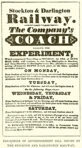 Fac-Simile of Advertisement Bill utstedt av Stockton og Darlington Railway av English School