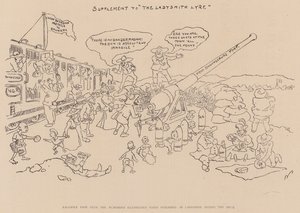 Faksimileside fra den humoristiske illustrerte artikkelen utgitt i Ladysmith under beleiringen (lito) av English School