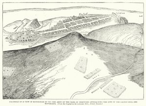 Faksimile av et utsyn over Edinburgh i 1544, hvor jarlen av Hertfords hær nærmer seg byen via Calton Hill og Watergate (gravering) av English School