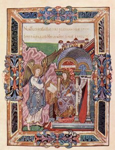 Faksimile av en side fra Ethelwold Benedictional som viser kunngjøringen, fra boken The Church of England: A History for the People, utgitt ca. 1910 av English School