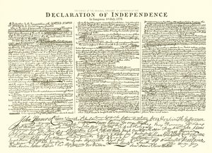 Faksimile av det originale utkastet av Thomas Jefferson av uavhengighetserklæringen i kongressen 4. juli 1776 av English School
