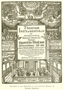 Faksimile av tittelsiden til Syntagma Musicum av Michael Praetorius av English School