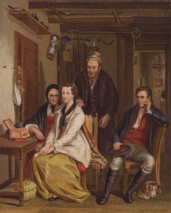Familie hjemme (farge litho) av English School