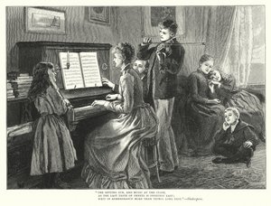 Familie spiller musikk sammen (gravering) av English School
