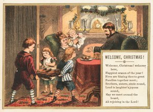 Familie forbereder seg til jul, julekort av English School