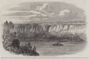 Farina, med en mann på ryggen, krysser Niagara på en stram tau, fra Clifton House Balcony, 29. august 1860 (gravering) av English School