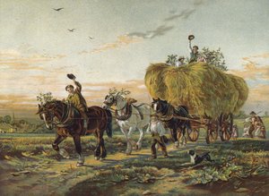 Bønder som returnerer fra åkrene med Hay Wagon