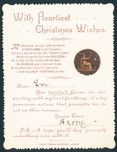 Farthing med hull, julekort av English School