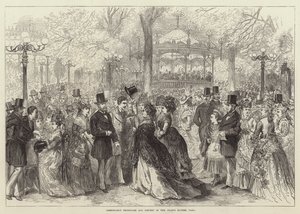 Fasjonabel promenade og konsert i Champs Elysees, Paris (gravering) av English School