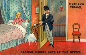 Far jobber sent på kontoret (farge litho) av English School