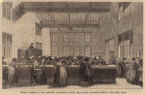 Kvinnelige funksjonærer ved Electric Telegraph-kontoret, Bell Alley, Moorgate Street av English School