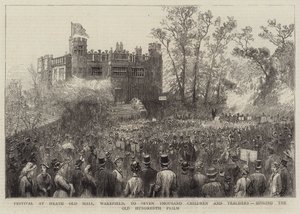 Festival i Heath Old Hall, Wakefield, til syv tusen barn og lærere, som synger den gamle hundre salmen (gravering) av English School