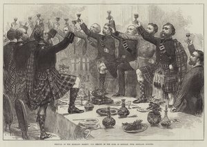 Festival of the Highland Society, the Health of the Duke of Rothsay, med Highland Honours (gravering) av English School