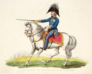 Field Marshall von Blucher, Prince of Wagstadt, pub. av Richard Evans, engr Romney, illustrasjon fra An Historical Account of the Battle of Waterloo av William Mudford, 1816 av English School