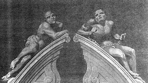 Figurer over Gateway of Bethlehem Hospital, gravert av A. Birrell for Lamberts History of London, 1805 av English School