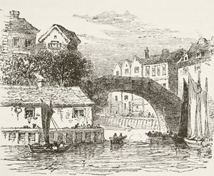 Fleet Bridge, London på 1600-tallet, fra 'The National and Domestic History of England' av William Hickman Smith Aubrey (1858-1916) publisert London, ca. 1890 av English School