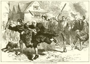Flight of Hutchinson før Rioters av English School