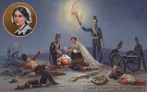 Florence Nightingale behandler sårede britiske soldater på slagmarken, Krimkrigen av English School