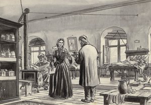 Florence Nightingale jobber på sykehuset i Scutari (gouache på papir) av English School