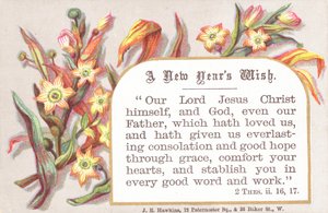 Blomster og religiøse vers, nyttårskort av English School