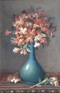 Blomster i en blå vase, ca. 1870 (akvarell på papir) av English School