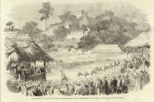Fotkappløp i Canton av Coolies of the Military Train (gravering) av English School
