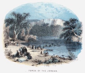 Fords of the Jordan (farget gravering) av English School