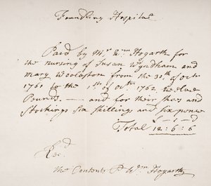 Kvittering fra Foundling Hospital, signert av William Hogarth av English School