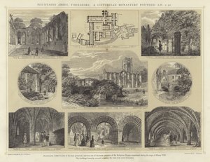 Fountains Abbey, Yorkshire, et cistercienserkloster grunnlagt 1132 e.Kr av English School