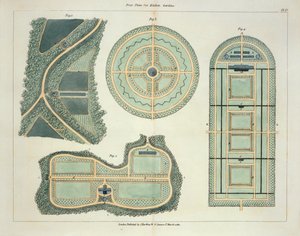 Fire planer for kjøkkenhager, fra Hints on the Formation of Gardens and Pleasure Grounds av John Claudius Loudon (1783-1843) publisert 1812 av English School