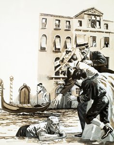 Frederick Rolfe klatrer ut av en kanal i Venezia av English School