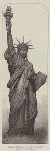 Fransk Colossal Frihetsgudinnen, for New York Harbor (gravering) av English School