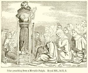 Mönch predigt von einer beweglichen Kanzel. Royal MS., 14 E. 3 von English School