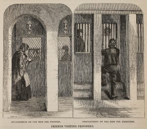 Venner som besøker fanger, illustrasjon fra The Criminal Prisons of London og Scenes from Prison Life av Henry Mayhew og John Binny, pub. 1862 av English School